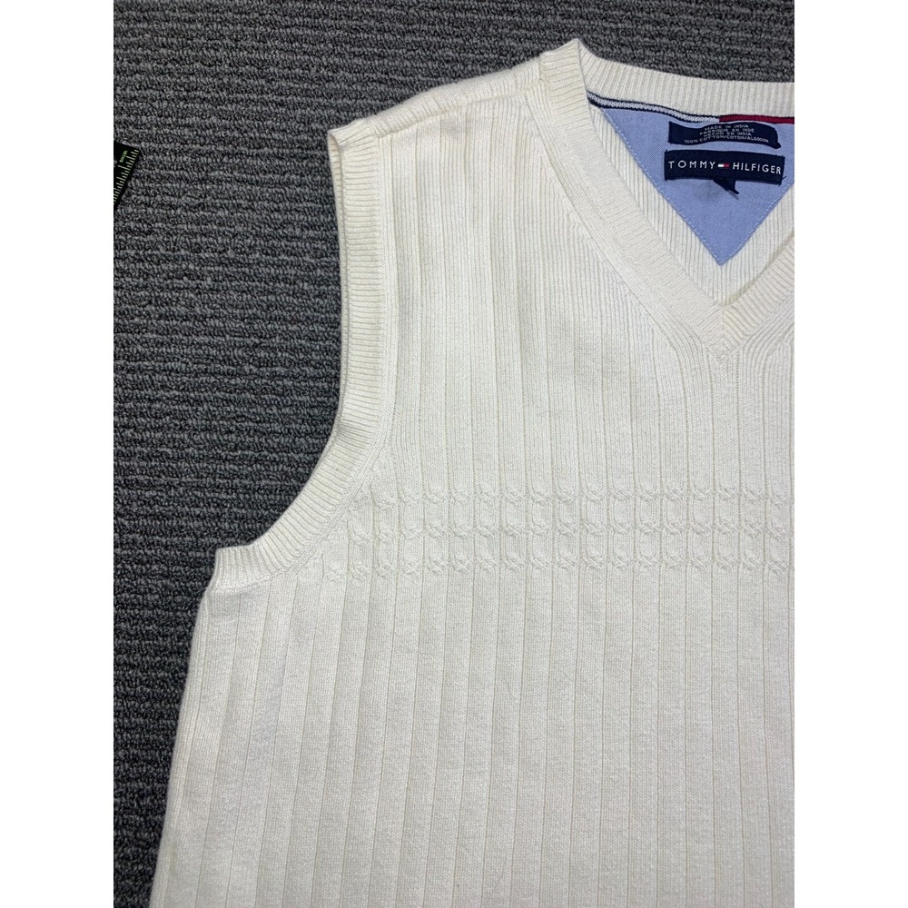 Tommy Hilfiger Knit White Sweater Vest Varsity Tennis Golf Men's Size L - Picture 2 of 14